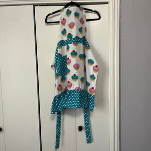 Gourmet Club Women's Cupcake Apron Teal Polka Dot Ruffle Kitchen Baking Fun